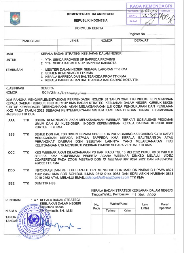 Webinar Sosialisasi Pedoman Umum dan Uji Kuesioner Indeks Kepemimpinan Kepala Daerah